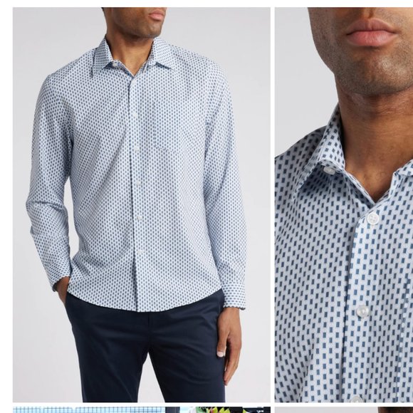 NWT Nordstrom Trim Fit Stretch Performance Print Button-Up Shirt SzM TrimFit - Picture 5 of 5